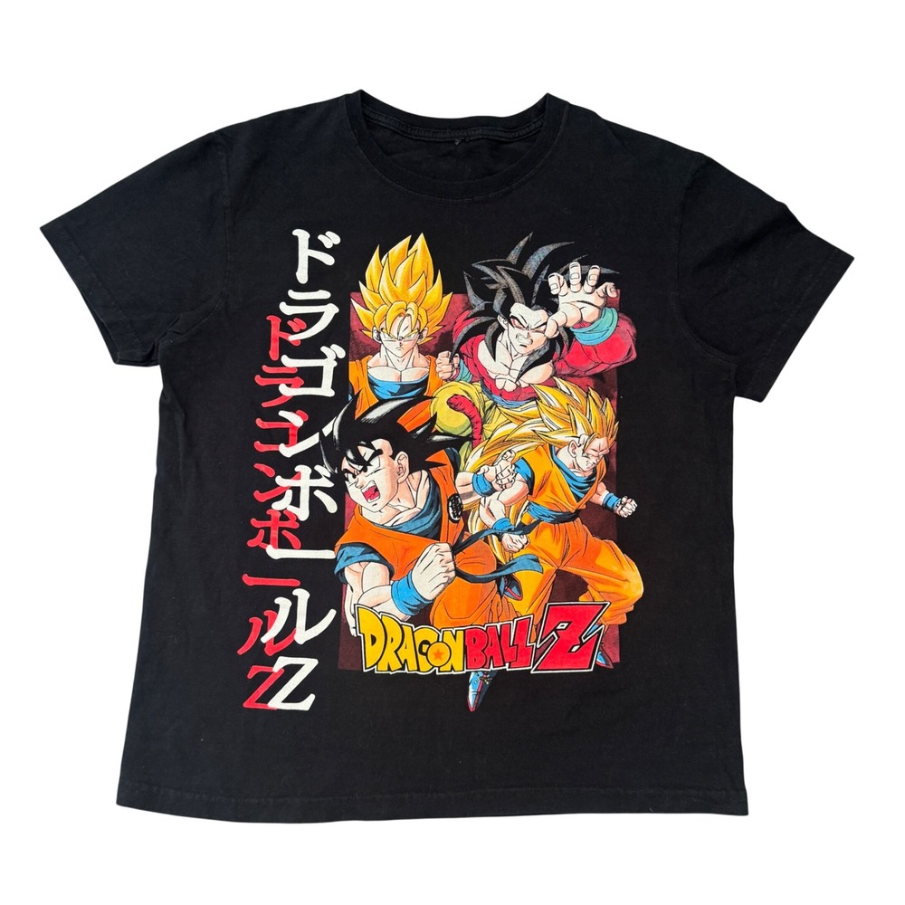 Y2K Dragon Ball Z Mens Black Graphic T-Shirt Goku Super Saiyan 4 Large DBZ Tee